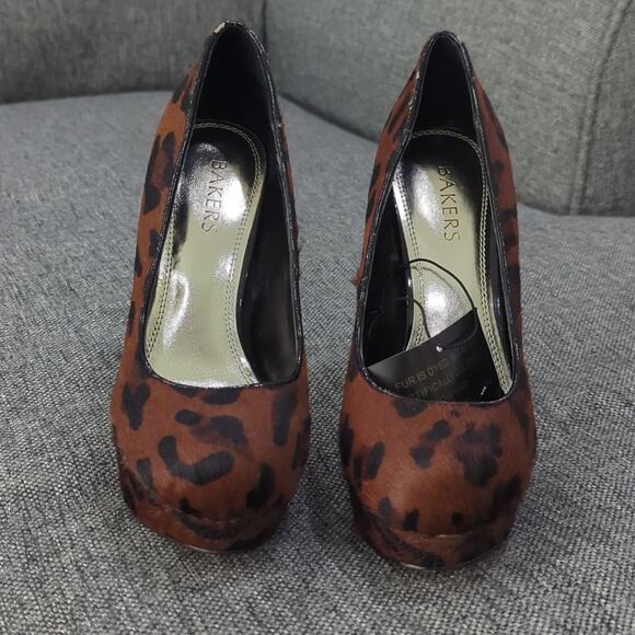 BAKERS Melina Leopard Print Cow Hair Fur Platform Heels Brown Black Wmns Sz 7.5 - Picture 3 of 8